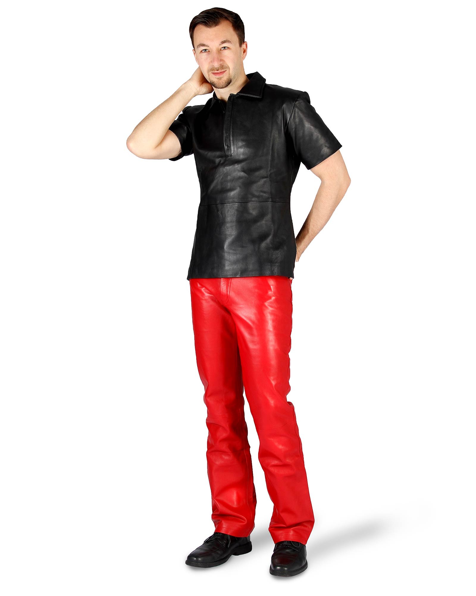 Lederhose Alice red crotch zipper real leather Bitte Größe wählen