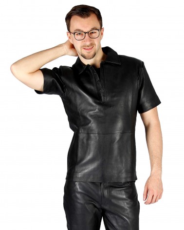 Leather Polo Shirt Black