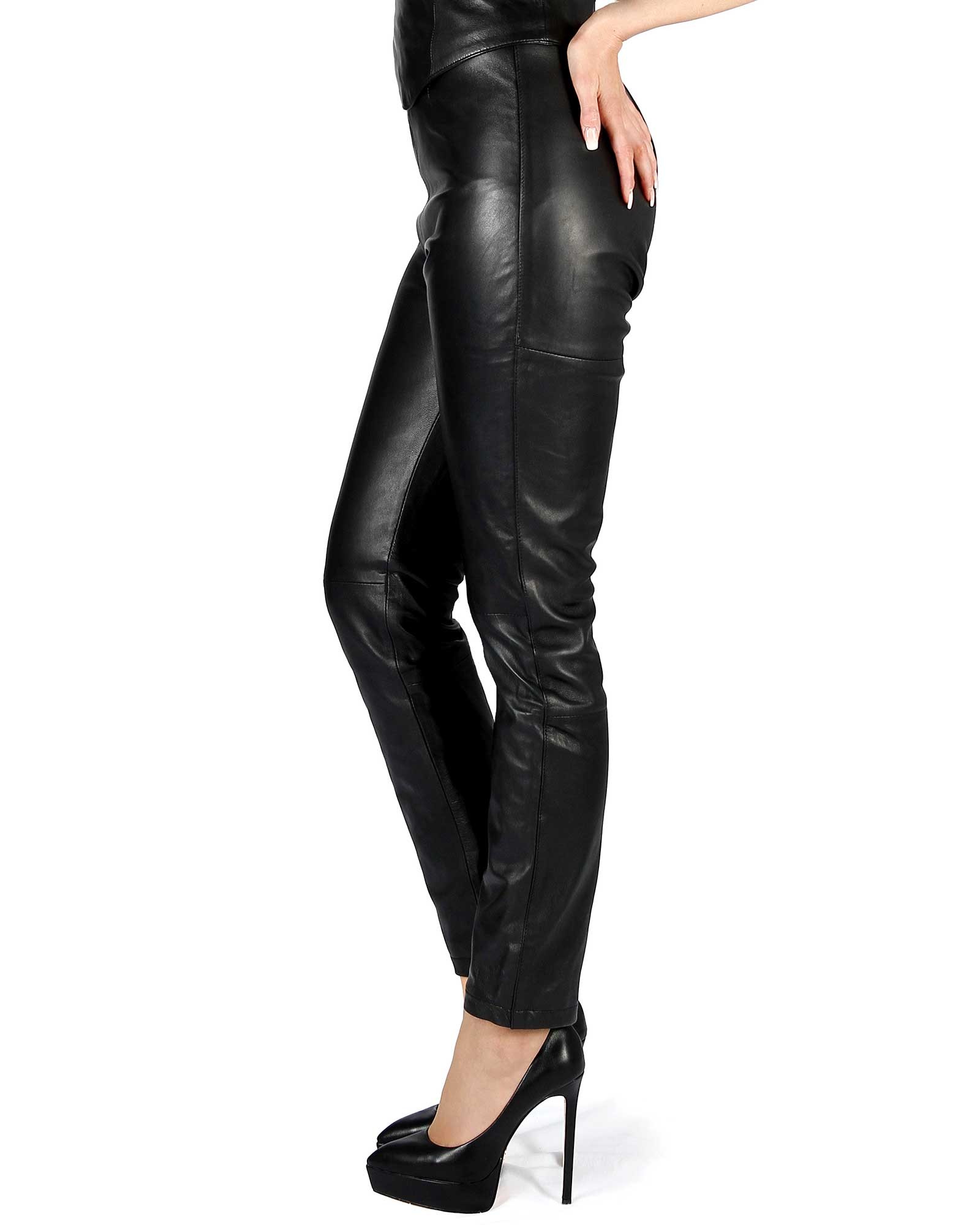 leather pants nora black with elastic waistband and zipper on the back leggings made of real lamb nappa leather