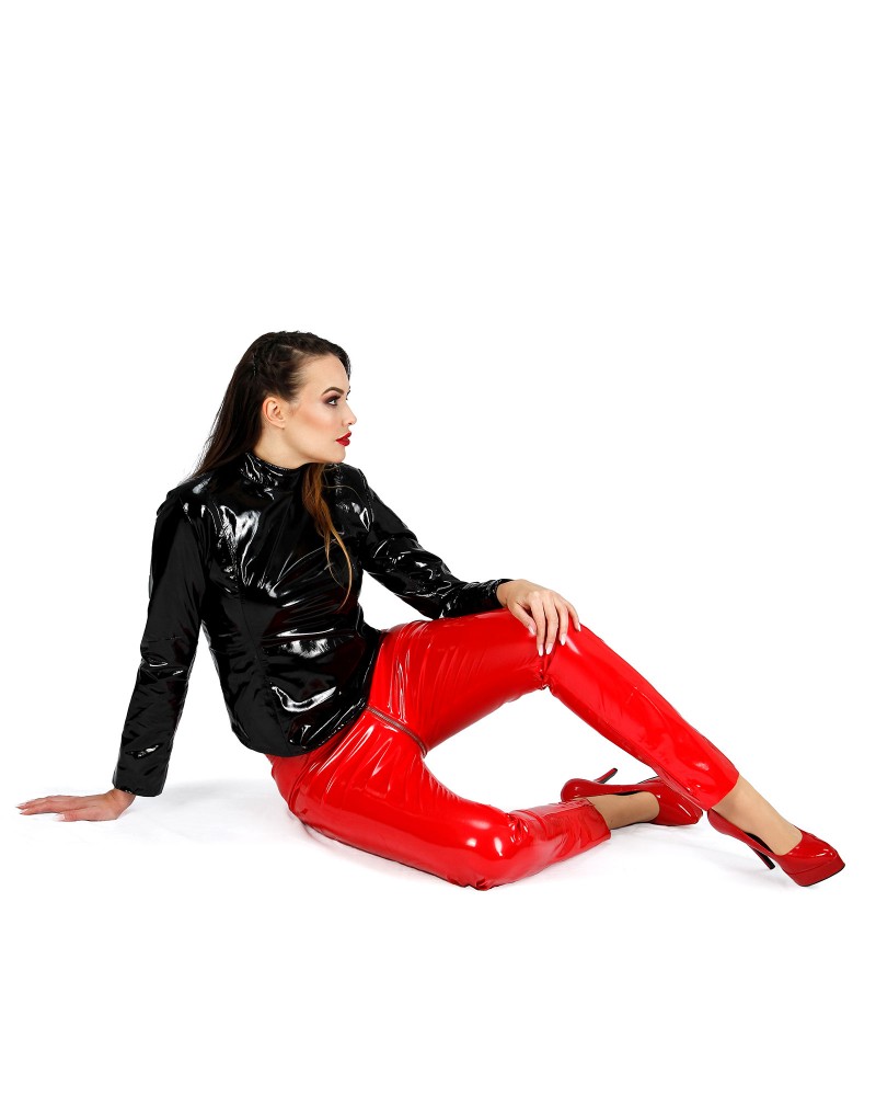 Latex pants with wide leg cut from the knee area - Zipper at Crotch