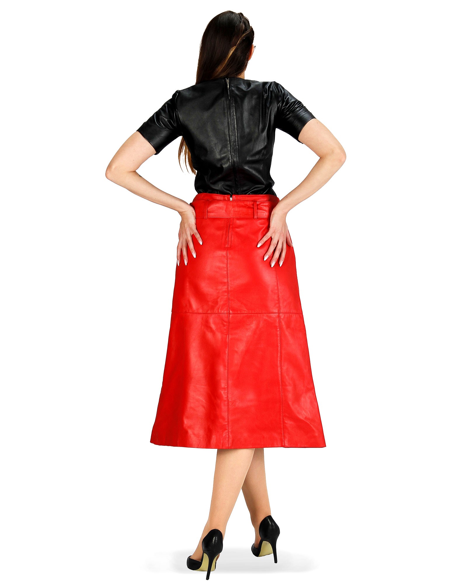 Red leather a hot sale line skirt